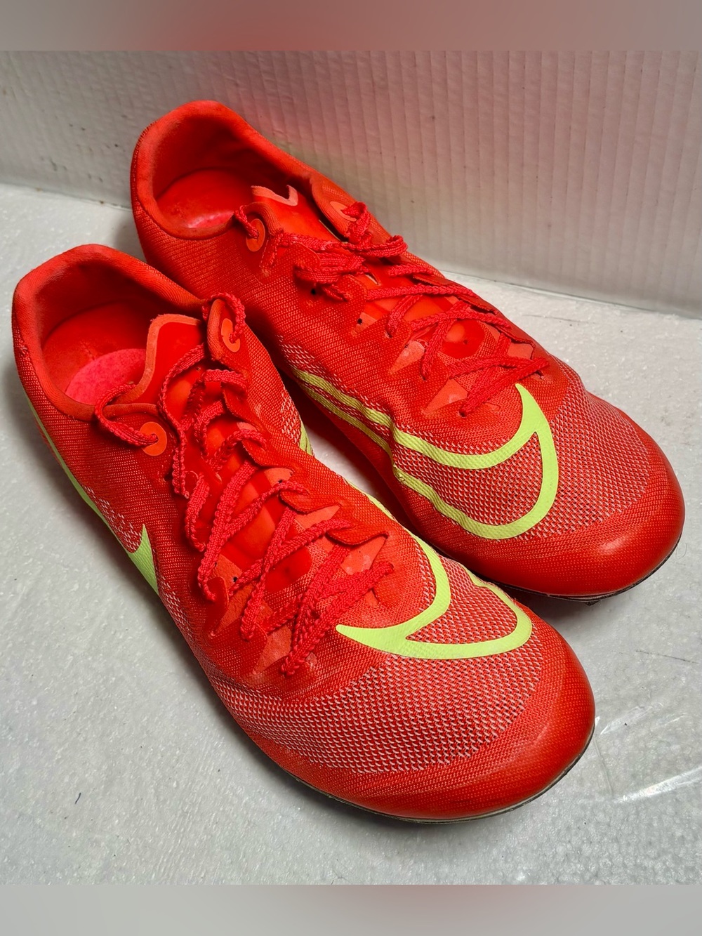 Unisex Nike Track&Field Bright Red and Neon Yellow Track Spikes Size 13 M-14.5W